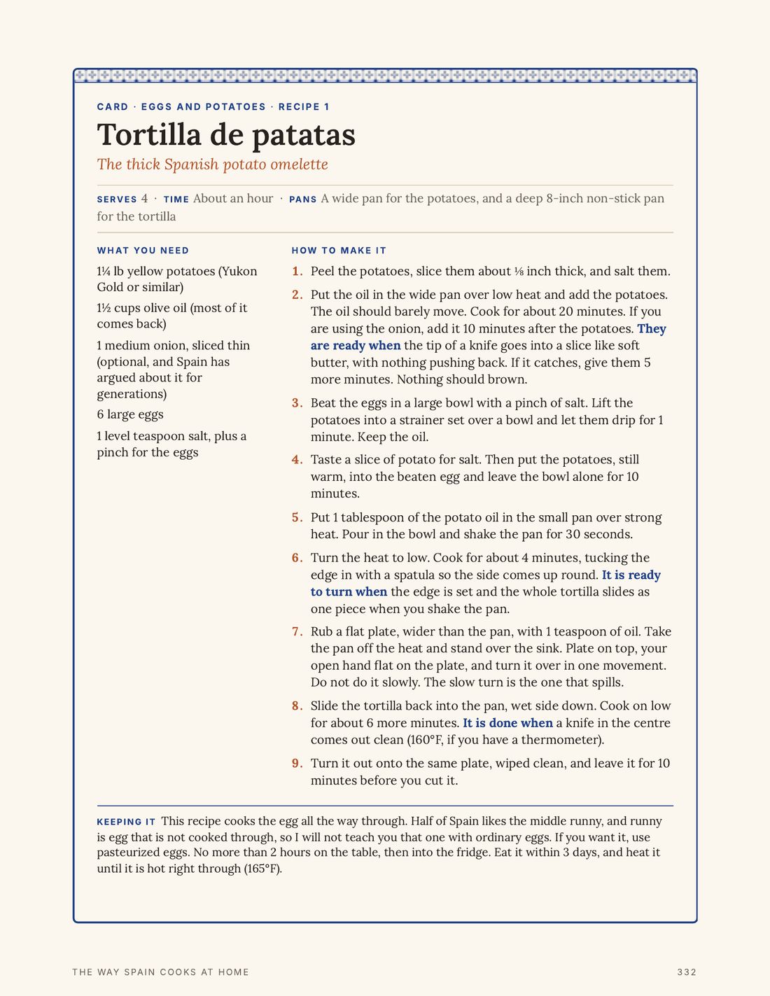 The printable recipe card for the potato omelette